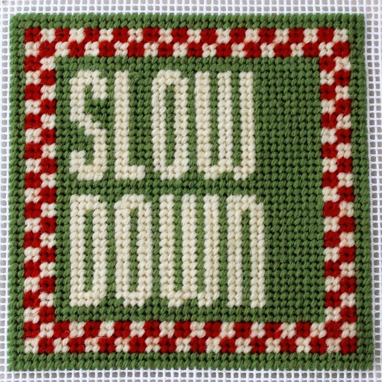 SLOW DOWN Modern Needlepoint Chart PDF - Retro Checkered Tapestry Pattern