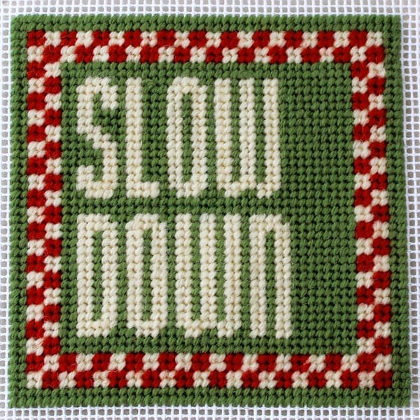 SLOW DOWN Modern Needlepoint Chart PDF - Retro Checkered Tapestry Pattern