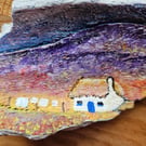 Original painting on driftwood of Scottish croft. 
