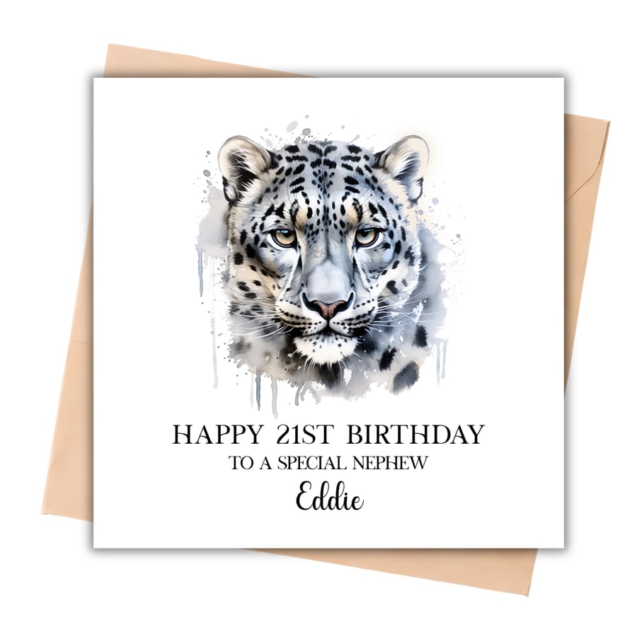 Snow Leopard Happy Birthday Card