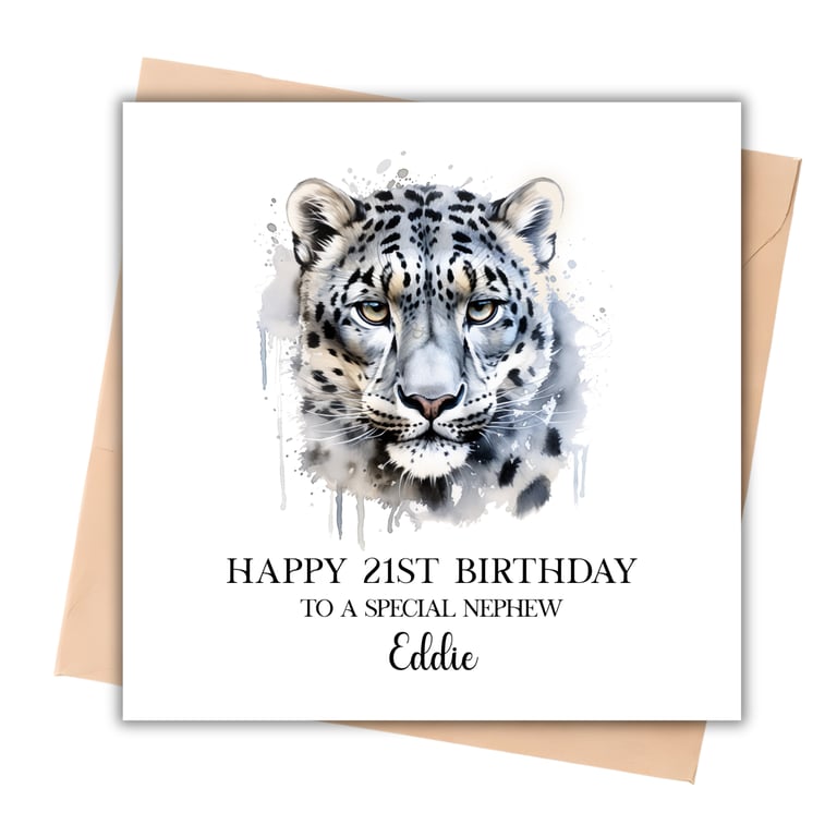 Snow Leopard Happy Birthday Card