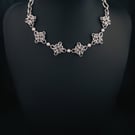 Chainmail Collar River Pearls Necklace: Stainless Steel Floral Lace Choker