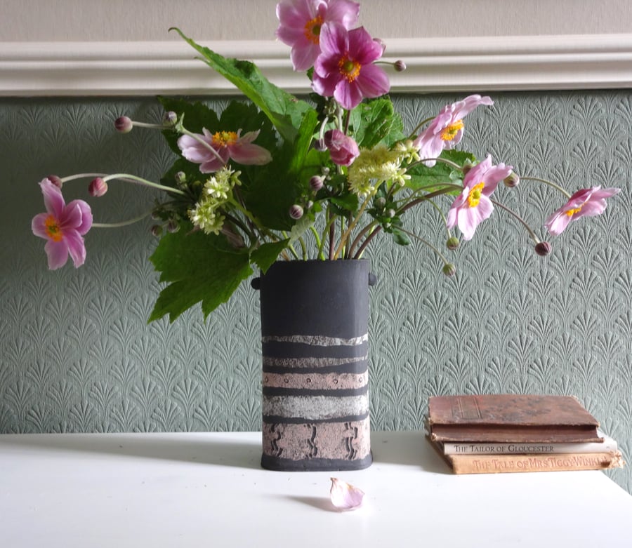 Handmade ceramic vase. Decorative design, home decor, lifestyle art pottery.