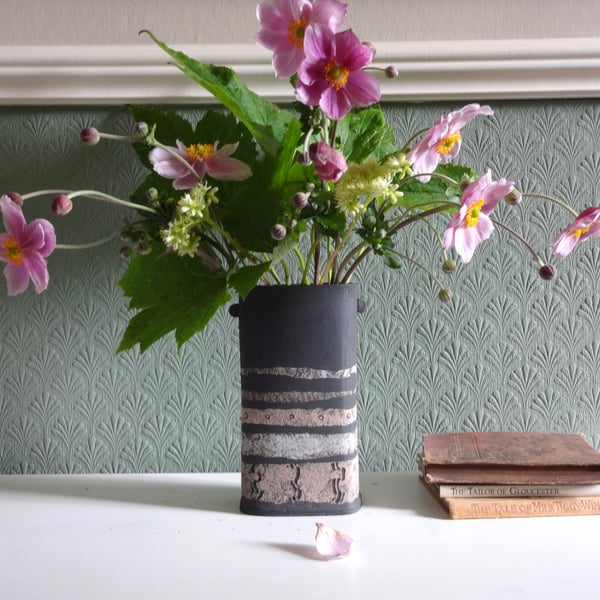 Handmade ceramic vase. Decorative design, home decor, lifestyle art pottery.