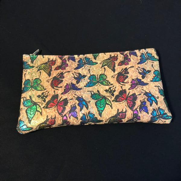 Mutli Coloured Butterflies Natural Cork PU Leather Pencil Case