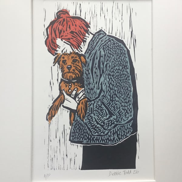 'Holding Margo' Linocut Print