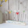Button and Clay Flower Garden in a Floral Block 'Enjoy the little things'