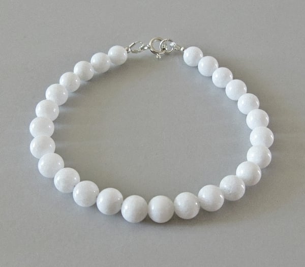 Brilliant White Agate Beaded Bracelet - Slim Stacker Bracelet