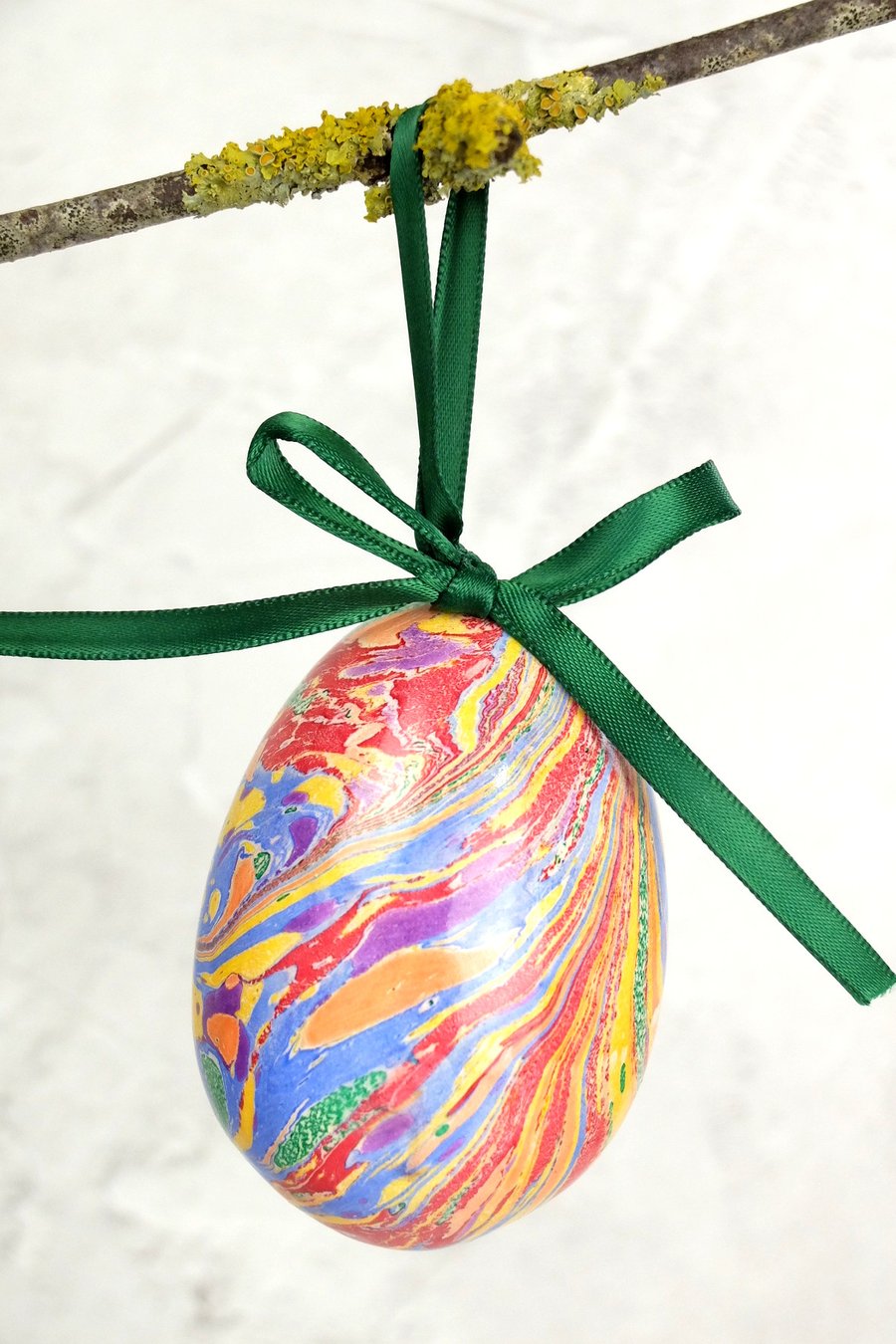 Ceramic pottery hanging decoration rainbow marbled Easter egg 