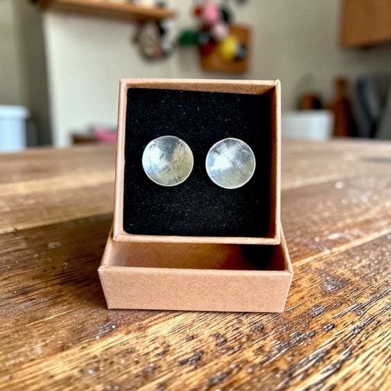 Unisex Sterling Silver 15mm Concave Disc Earrings - Gift Boxed
