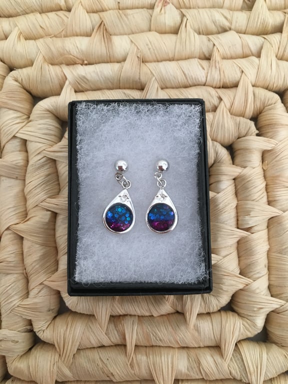 Handcrafted Teardrop Tri-Coloured Earrings