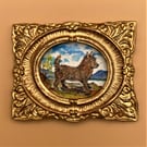 Little dog in a Scottish landscape - Tiny Miniature Painting, Doll house scale, 
