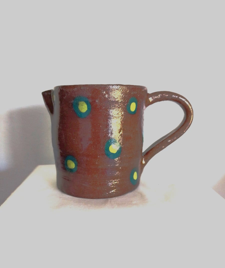 Pottery jug, Terracotta multicoloured jug, small pottery hand painted jug.