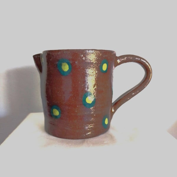 Pottery jug, Terracotta multicoloured jug, small pottery hand painted jug.