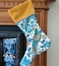 Luxury Christmas Stocking - Teal Bird of Paradise - upcycled and vintage fabrics - Image 1