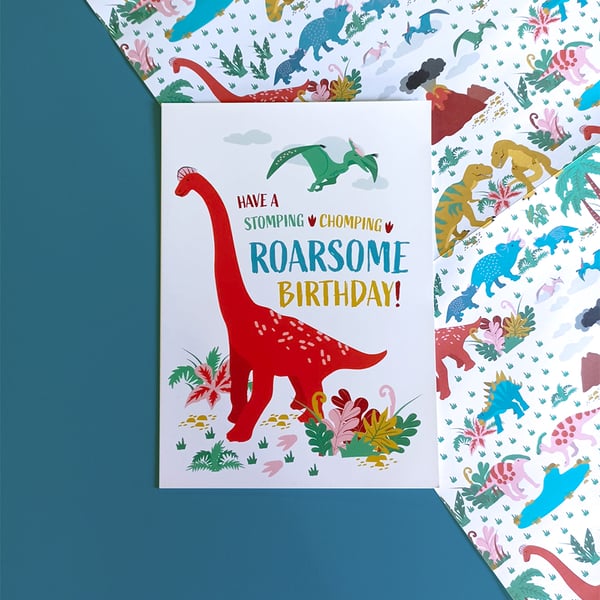 Brachiosaurus, Dinosaur Birthday card, blank inside