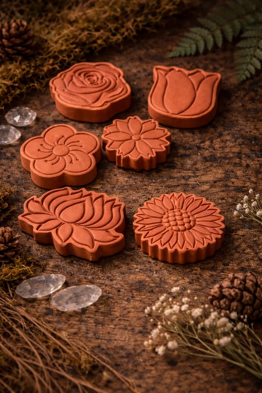 Terraccotta Flower Clay Diffuser Stones - Set of 6