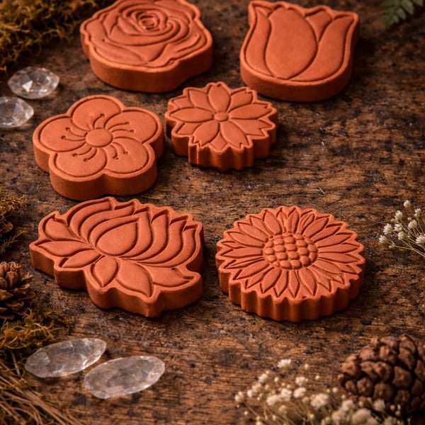 Terraccotta Flower Clay Diffuser Stones - Set of 6
