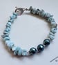 Designer Larimar & Faceted Shell Pearl Silver Plated Bracelet - Image 3