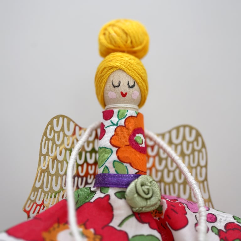 Liberty London 'Tana Lawn' Fabric Handmade Peg Doll (Blonde hair)