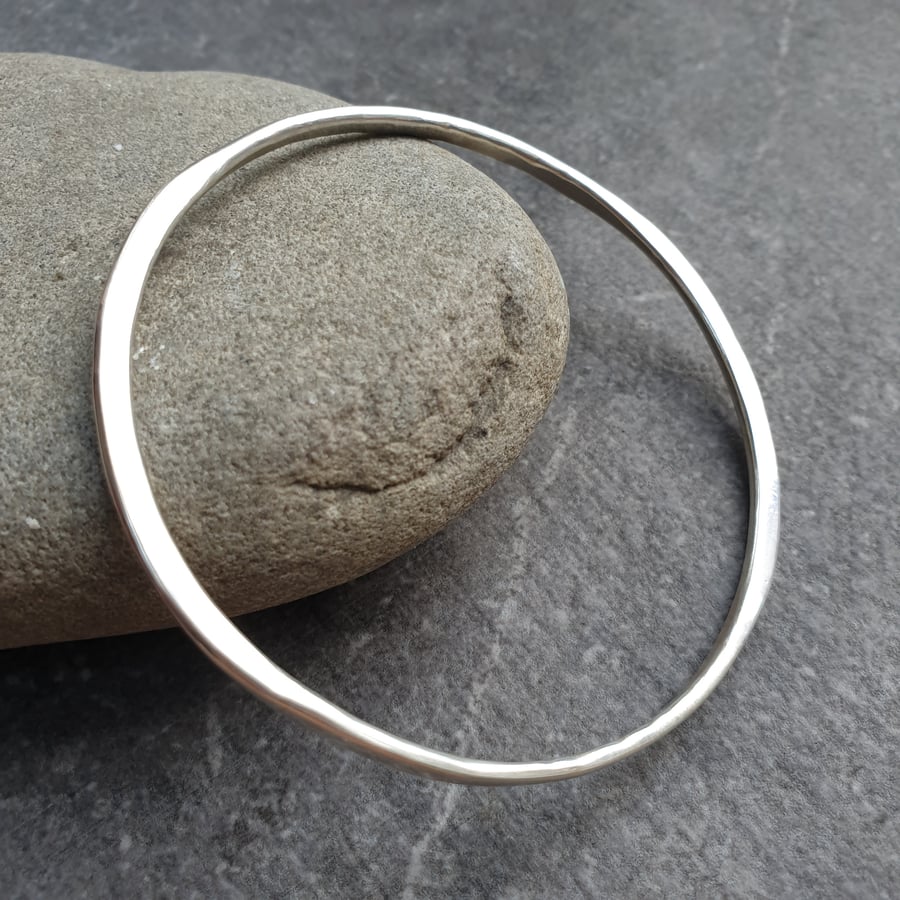 Forged silver bangle, Contemporary hallmarked bracelet