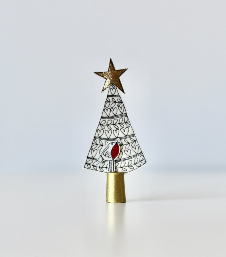 Special Order for Sophie - Wool Felt Christmas Tree with Robin