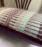 Rosanna cushion: Aubergine, Minty Green & Ecru. Handwoven in Wales - Image 6