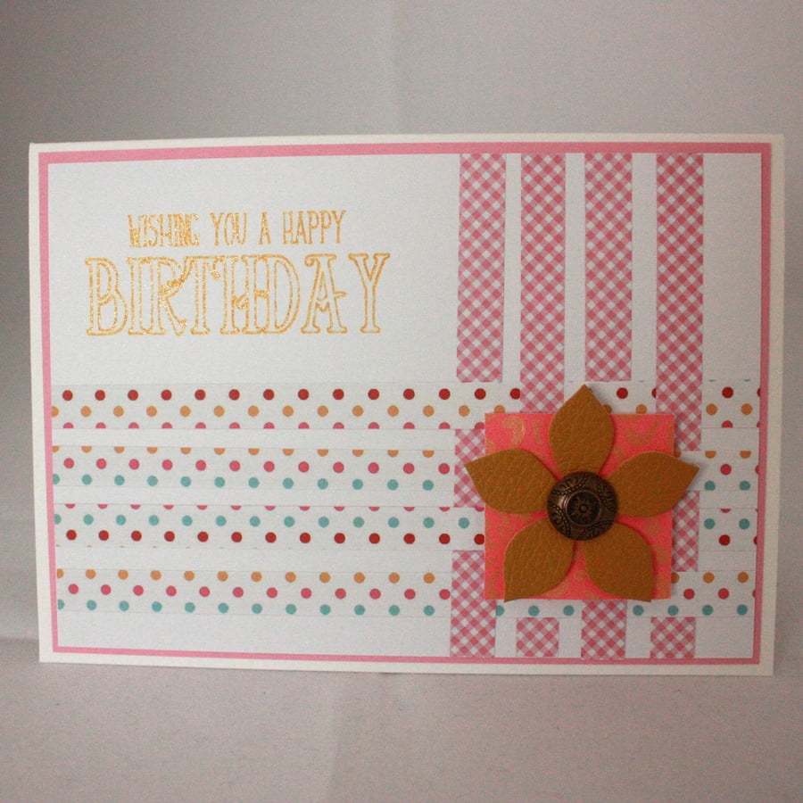 Handmade birthday card - woven strips