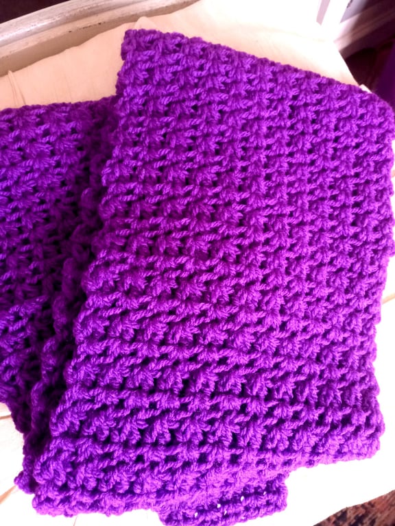 Purple crocheted scarf - Cosy Purple Scarf - Unique Crocheted Scarf