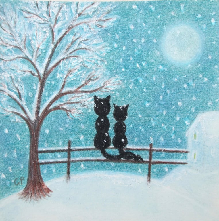 Cat Christmas Card, Snow Moon Tree Card, Son Xmas Card, Mum, Dad, Daughter Card