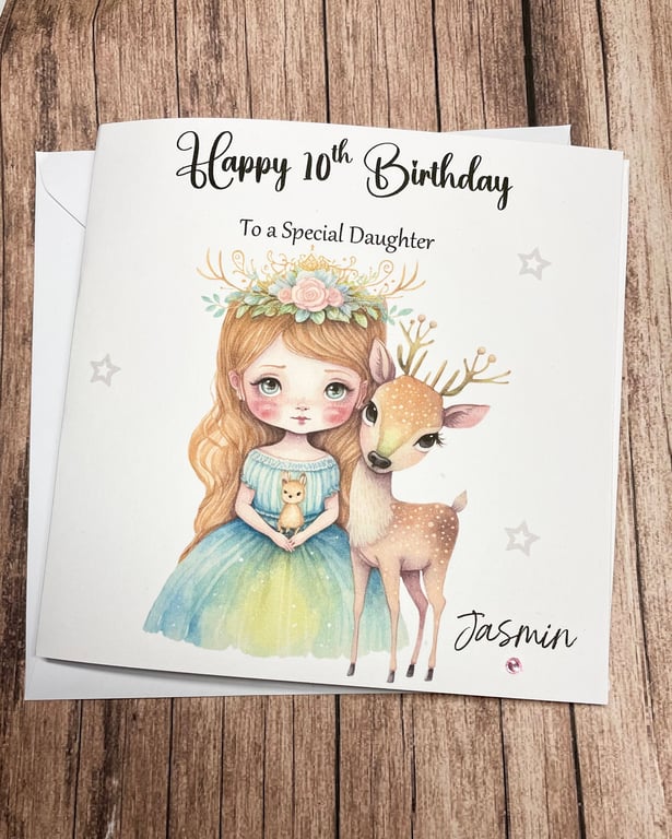 Princess Deer Personalised Birthday card For Girl Happy Birthday Daughter Grandd