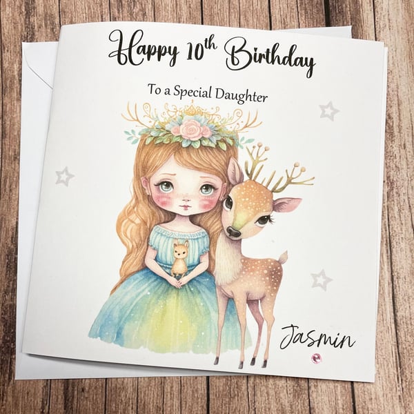 Princess Deer Personalised Birthday card For Girl Happy Birthday Daughter etc
