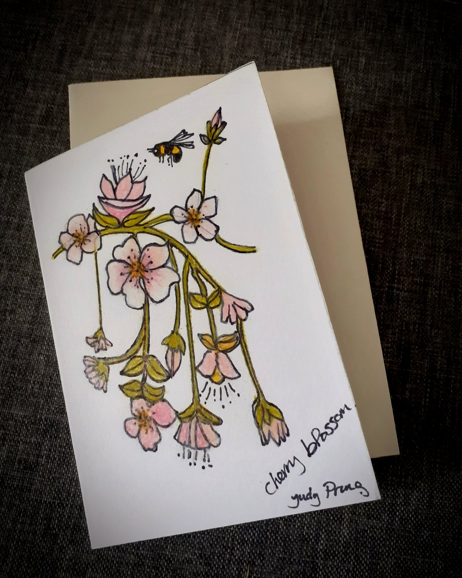 Hand drawn cherry blossom flower card 
