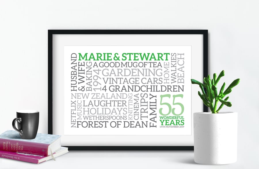 Personalised 55th Anniversary Word Art - Emerald - AN553