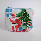 Christmas zipped purse - Santa with Christmas tree, boy and cat