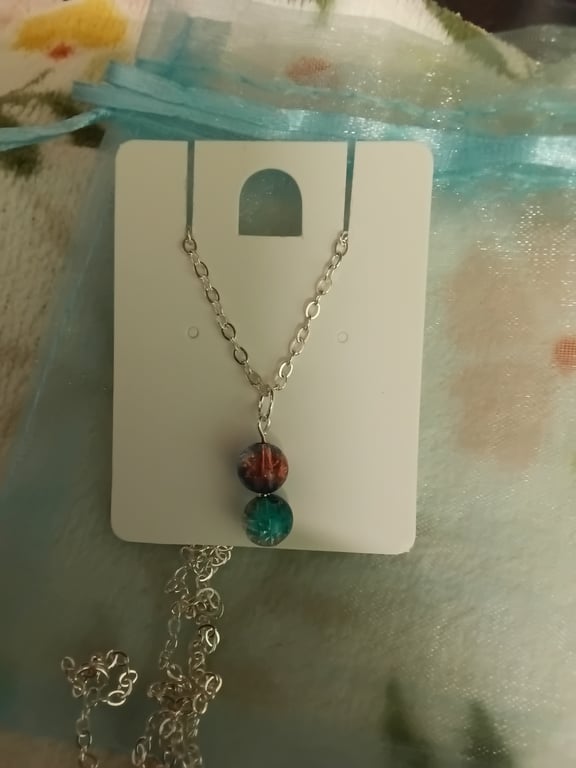 Silver plated 2 bead chain necklace,  lovely colours, 