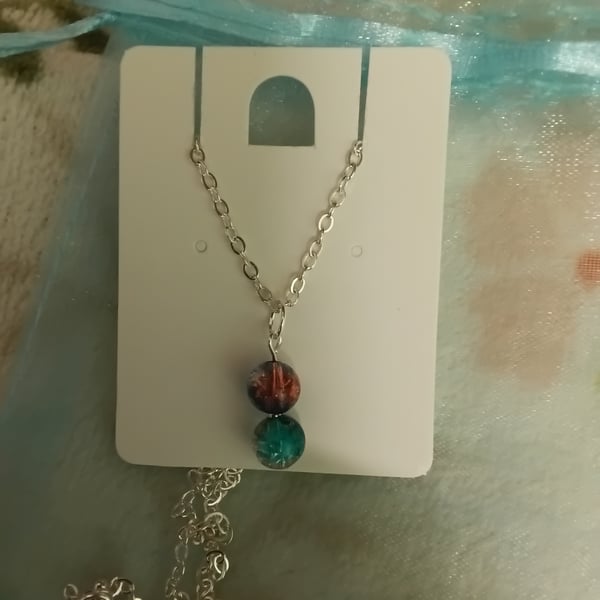 Silver plated 2 bead chain necklace,  lovely colours, 
