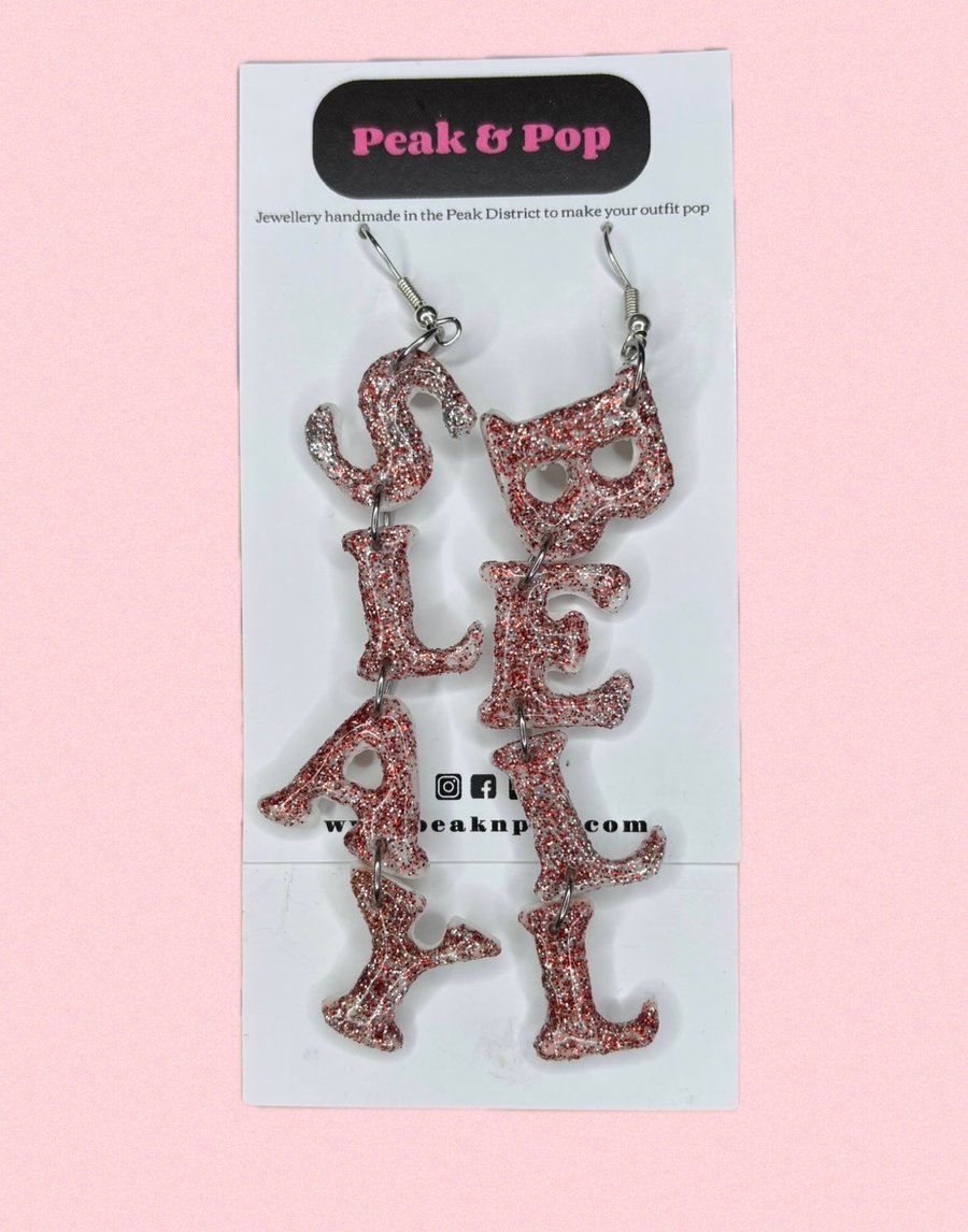 Slay Bell Glitter Letter Christmas Earrings Festive Statement Jewellery