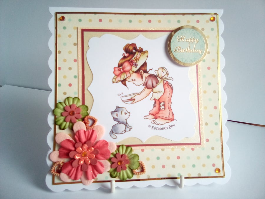 A beautiful papercraft handmade female birthday card 