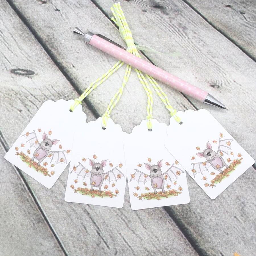 Bat & Autumn Leaves Gift Tags - set of 4 tags