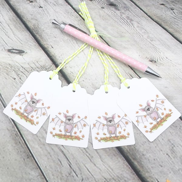 Bat & Autumn Leaves Gift Tags - set of 4 tags