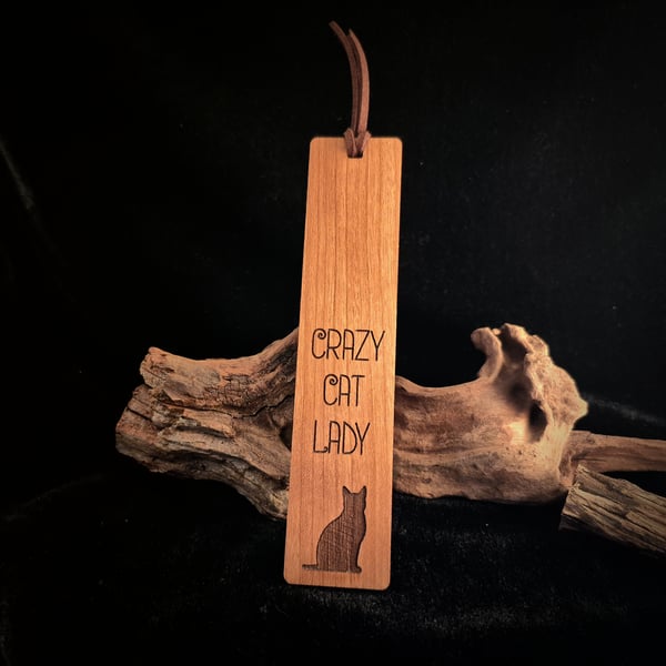 Crazy Cat Lady Wooden Bookmark, Laser Engraved Cat Lover Gift