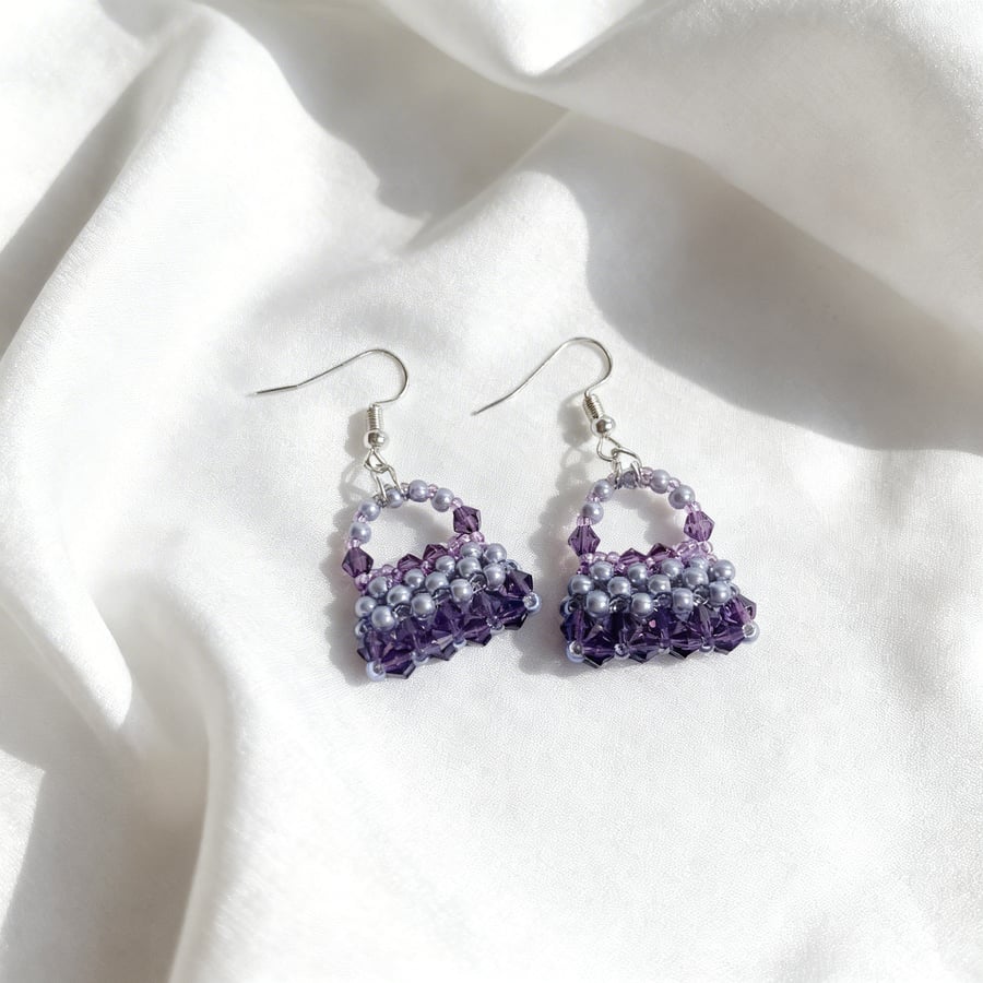 Purple Beaded Handbag Earring
