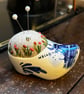 Pin cushion - tiny blue and white Delft clog embroidered with bee and flowers - Image 6