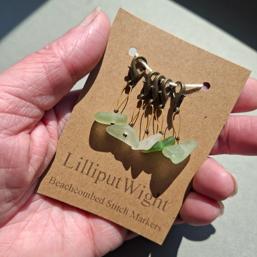 Five sea glass progress keepers in white and green