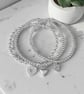 Sterling Silver Heart Charm Stretch Bracelet Set 925