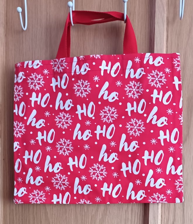 Small Christmas Snowflakes And Ho Ho Ho Words Reusable Gift  Bag. Free Delivery