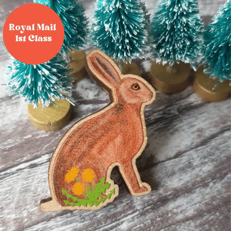 Hare Wooden Pin Brooch