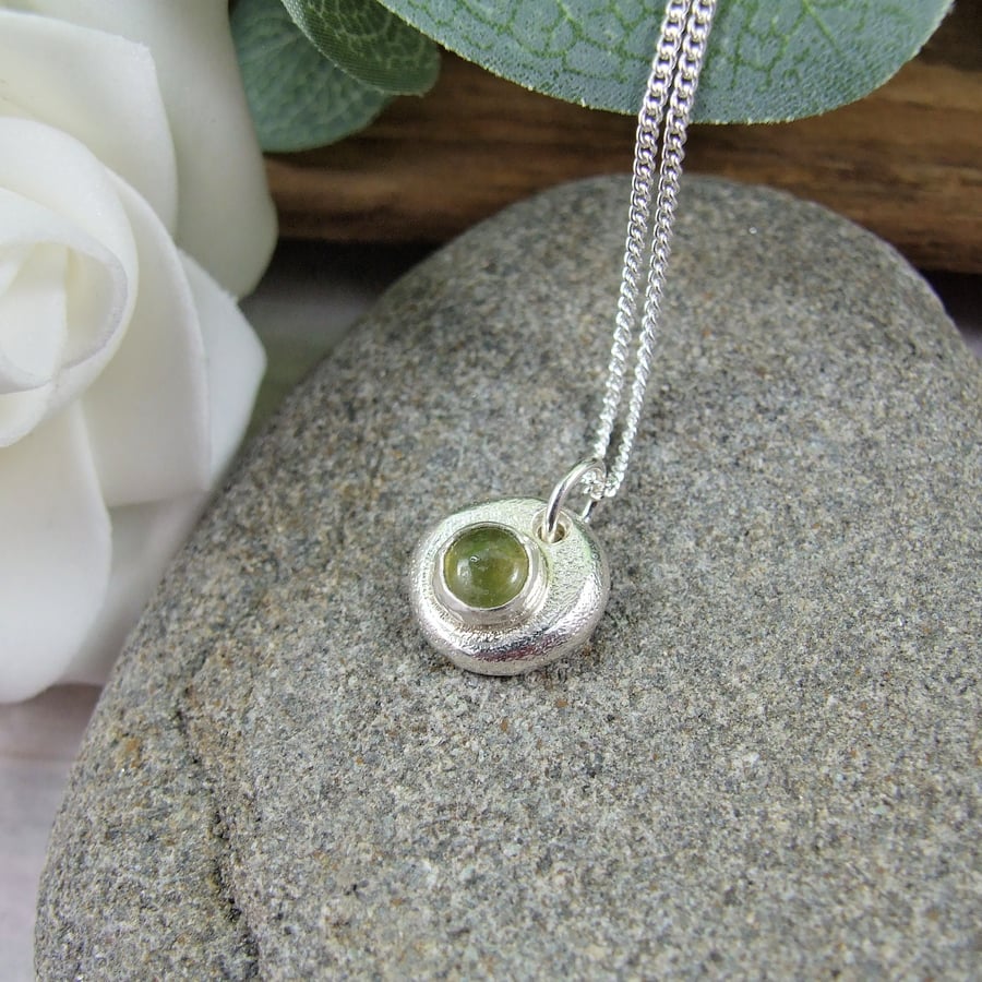 Vesuvianite Necklace. Sterling and Recyced Silver 