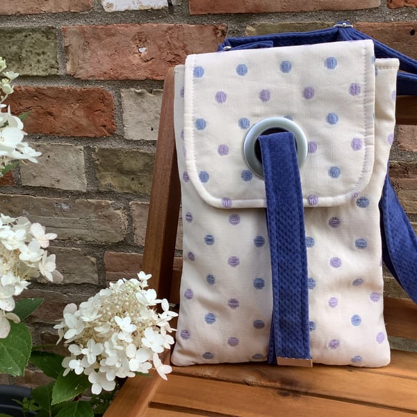 Stylish blue and white shoulder handbag. Unique and a great gift.